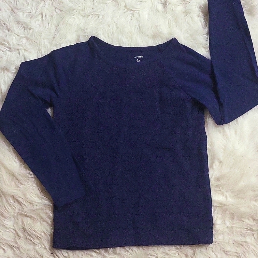 NWOT CARTER'S Girl's navy long sleeve shirt with lace overlay size 6x